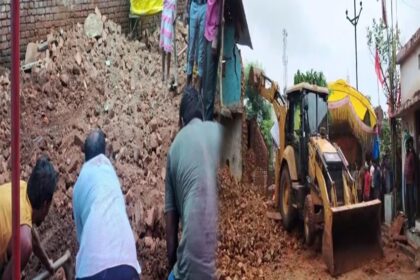 Temple Wall Collapsed due to Heavy Rain